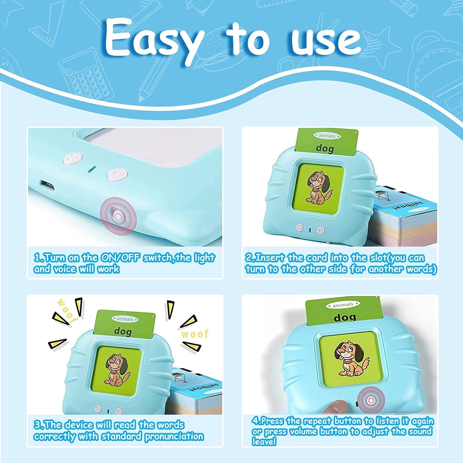 Talking Baby Flash Cards Educational Learning Interactive Toys for 2 3 4 5 6 Years Old Boys Girls, Toddlers Reading Machine with 224 Words Preschool Montessori Toys and Birthday Gift for Kids Talking Baby Flash Cards Educational Learning Interactive Toys for 2 3 4 5 6 Years Old Boys Girls, Toddlers Reading Machine with 224 Words Preschool Montessori Toys and Birthday Gift for Kids